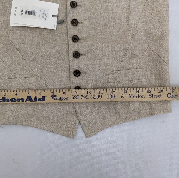 NEW-Size S Mens Murano Baird McNutt Button Down Dress Vest Okeo-Tex Linen Khaki - Picture 12 of 12
